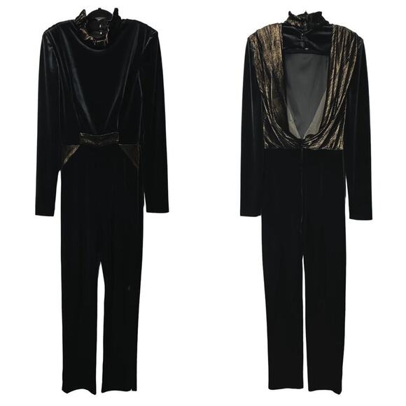 Cristallini Jumpsuit Velvet Designer Couture Formal Party Cocktail Black 8 - Picture 1 of 12